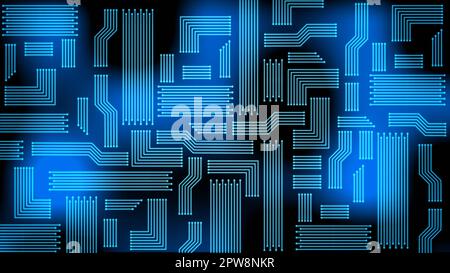 Netzwerk- und Computertechnologiekonzept – stilisierte Leiterplatte in blauem Design – 3D Abbildung Stockfoto