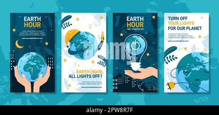 Happy Earth Hour National Day Social Media Stories Flat Cartoon Handgezeichnete Vorlagen Illustration Stock Vektor