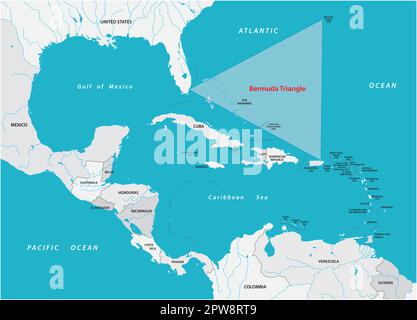 Karte Bermuda-Dreieck oder Teufelsdreieck im Atlantischen Ozean Stock Vektor