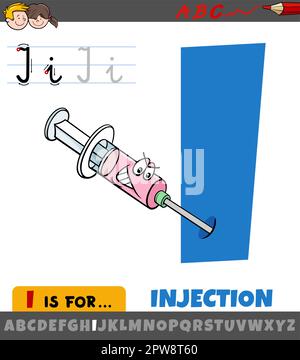 Zeichentrickgrafik mit Buchstabe I aus dem Alphabet und Injektionswort Stock Vektor
