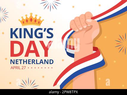 Happy Kings Netherlands Day Illustration mit Waving Flags und King Celebration für Webbanner oder Landing Page in Flat Cartoon handgezeichneten Vorlagen Stock Vektor