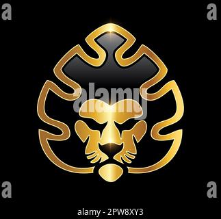 Golden Lion Head with Crown Logo Vector Icon Stock Vektor