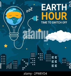 Happy Earth Hour National Day Social Media Hintergrund Illustration Cartoon Handgezeichnete Vorlagen Stock Vektor