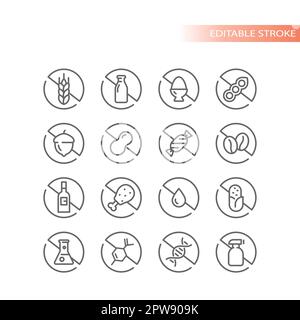 Symbolsatz für Lebensmittelzutaten und Allergenvektoren Stock Vektor