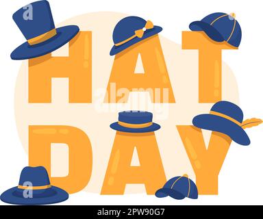 National hat Day gefeiert jedes Jahr am 15.. Januar mit Fedora Hüte, Mütze, Cloche oder Derby in Flat Cartoon Hand Drawn Templates Illustration Stock Vektor