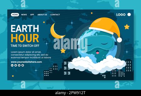 Happy Earth Hour National Day – Landing-Page Für Soziale Medien Cartoon Handgezeichnete Vorlagen Illustration Stock Vektor