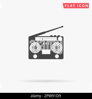Klassische 80s-mm-Boombox. Einfaches flaches schwarzes Symbol mit Schatten auf weißem Hintergrund. Piktogramm zur Vektordarstellung Stock Vektor
