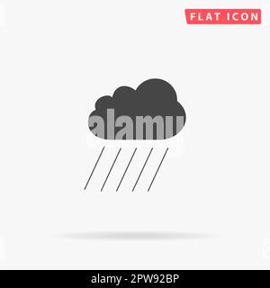 Wolke und Regen. Einfaches flaches schwarzes Symbol mit Schatten auf weißem Hintergrund. Piktogramm zur Vektordarstellung Stock Vektor