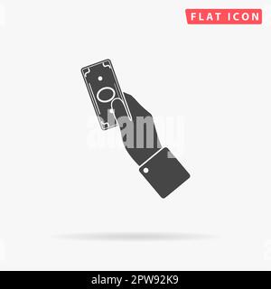 Bargeld in der Hand. Einfaches flaches schwarzes Symbol mit Schatten auf weißem Hintergrund. Piktogramm zur Vektordarstellung Stock Vektor