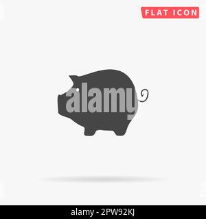 Sparschwein. Einfaches flaches schwarzes Symbol mit Schatten auf weißem Hintergrund. Piktogramm zur Vektordarstellung Stock Vektor