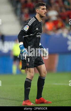 Pamplona, Spanien. 28. April 2023. Sergio Herrera (Osasuna) Fußball : spanisches Spiel "La Liga Santander" zwischen CA Osasuna 0-2 Real Sociedad im Estadio El Sadar in Pamplona, Spanien . Kredit: Mutsu Kawamori/AFLO/Alamy Live News Stockfoto