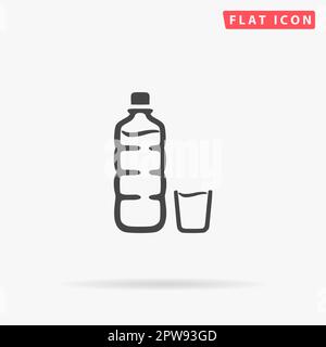 Plastikflasche und Glas. Einfaches flaches schwarzes Symbol mit Schatten auf weißem Hintergrund. Piktogramm zur Vektordarstellung Stock Vektor