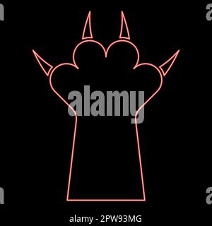 Neonpfote mit Katzenrot Farbvektor Abbildung flacher Stil Stock Vektor