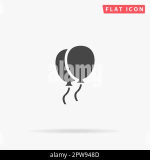 Zwei Ballons. Einfaches flaches schwarzes Symbol mit Schatten auf weißem Hintergrund. Piktogramm zur Vektordarstellung Stock Vektor