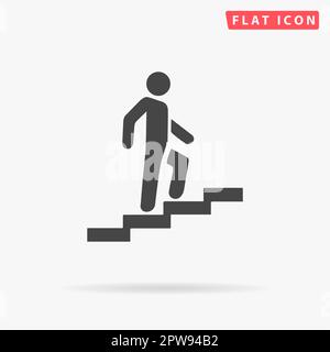 Ein Mann auf der Treppe. Einfaches flaches schwarzes Symbol mit Schatten auf weißem Hintergrund. Piktogramm zur Vektordarstellung Stock Vektor