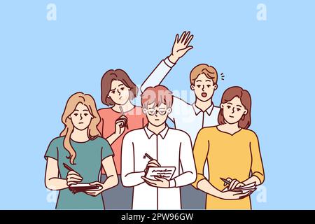 Eine Gruppe von Geschäftsleuten in Freizeitkleidung hört motivierendem Training aufmerksam zu Stock Vektor