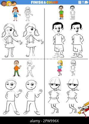 Zeichenarbeitsblätter und Arbeitsblätter mit Farben, die mit untergeordneten Zeichen festgelegt sind Stock Vektor