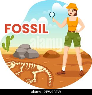 Fossil Illustration mit Archäologen findet Dinosaurier-Skelette auf Ausgrabungen oder beim Ausheben von Bodenschichten in Flat Cartoon Hand Drawn Templates Stock Vektor