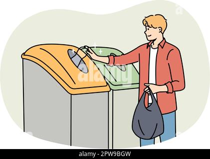Ein Mann, der Müll in Mülltonnen sortiert Stock Vektor