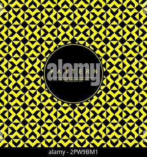 Kreatives Design mit gelbem geometrischem Dreieckspfeil und abstraktem, nahtlosem Muster. Stock Vektor