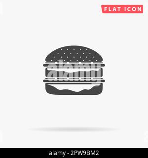 Einfacher Hamburger. Einfaches flaches schwarzes Symbol mit Schatten auf weißem Hintergrund. Piktogramm zur Vektordarstellung Stock Vektor