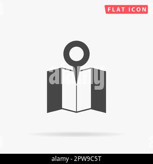 Einfaches Anheften auf der Karte. Einfaches flaches schwarzes Symbol mit Schatten auf weißem Hintergrund. Piktogramm zur Vektordarstellung Stock Vektor