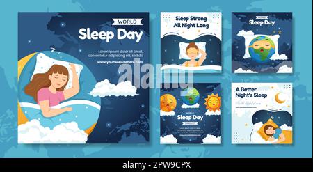 World Sleep Day Social Media Post Flat Cartoon Handgezeichnete Vorlagen Hintergrunddarstellung Stock Vektor