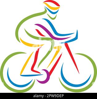 Farbenfrohe Mountain Biker Illustration mit Silhouette Style Stock Vektor