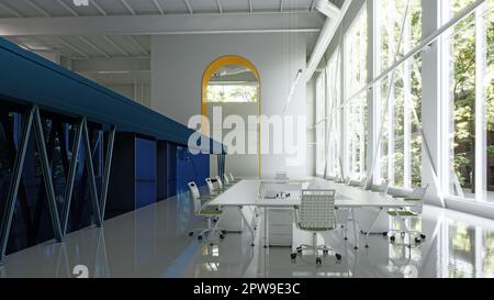 3D Innenraum moderner Büroräume. Rendern Stockfoto