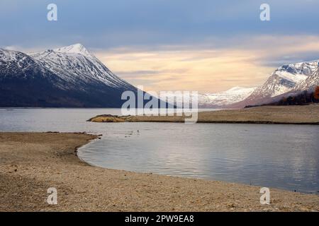 Herbst am See Gjevillvatnet im Bezirk Troendelag im Gebirgsgebiet Trollheimen, Norwegen Stockfoto