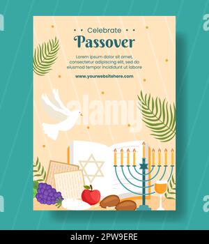 Happy Passover Jüdischer Feiertag Vertikales Poster Cartoon Handgezeichnete Vorlagen Hintergrundillustration Stock Vektor