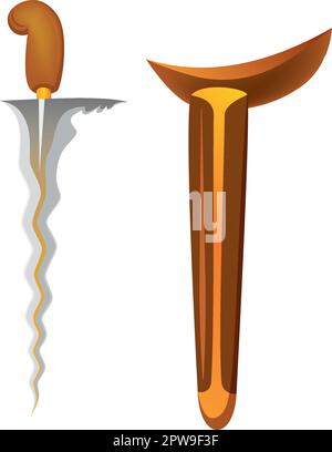 Detaillierte Darstellung Der Traditionellen Indonesischen Keris-Waffe Stock Vektor