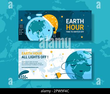 Happy Earth Hour National Day Horizontales Banner Flache Cartoon Handgezeichnete Vorlagen Illustration Stock Vektor
