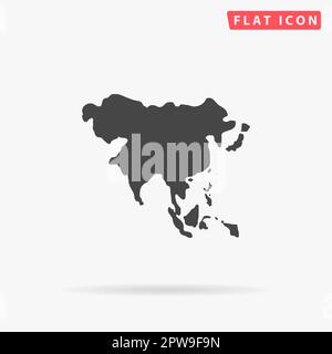 Asiatische Karte. Einfaches flaches schwarzes Symbol mit Schatten auf weißem Hintergrund. Piktogramm zur Vektordarstellung Stock Vektor