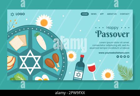 Happy Passover Jüdische Feiertage Social Media Landing Page Handgezeichnete Vorlage Hintergrund Illustration Stock Vektor