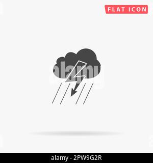 Wolken, Gewitter, Blitzregen. Einfaches flaches schwarzes Symbol mit Schatten auf weißem Hintergrund. Piktogramm zur Vektordarstellung Stock Vektor