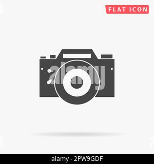 Digitale Fotokamera einfaches flaches schwarzes Symbol mit Schatten auf weißem Hintergrund. Piktogramm zur Vektordarstellung Stock Vektor