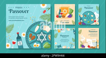 Happy Passover Jüdischer Feiertag Soziale Medien Post Flat Cartoon Handgezeichnete Vorlagen Illustration Stock Vektor