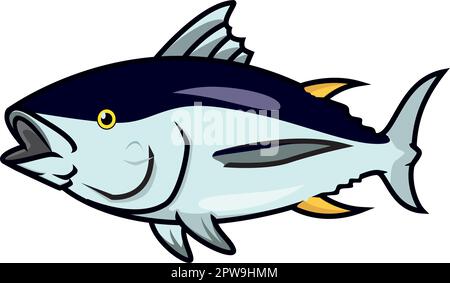 Detaillierte Illustration des Gelbflossenthun und Seentiere Stock Vektor