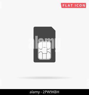 SIM-Karte. Einfaches flaches schwarzes Symbol mit Schatten auf weißem Hintergrund. Piktogramm zur Vektordarstellung Stock Vektor