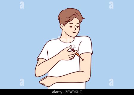 Ein Mann mit Diabetes injiziert in den Arm, um den Blutzucker zu senken und einen Insulinschock zu vermeiden Stock Vektor