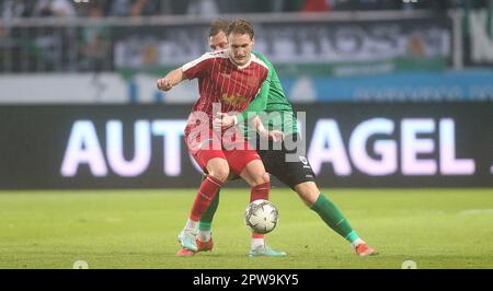 Münster, Deutschland. 28. April 2023. firo : 04/28/2023-Fußball, Fußball, Saison der Regionalliga, 2022/2023, Regionalliga West, Rückflug, 32. Spieltag SC Preussen Munster, SCP, Preussen Münster - Fortuna Köln 1:3 Duelle, Alexander Hahn Kredit: dpa/Alamy Live News Stockfoto