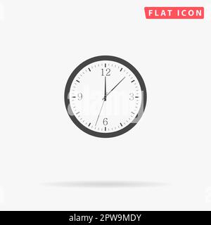 Zeit und Uhr. Einfaches flaches schwarzes Symbol mit Schatten auf weißem Hintergrund. Piktogramm zur Vektordarstellung Stock Vektor