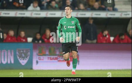 Münster, Deutschland. 28. April 2023. firo: 04/28/2023-Fußball, Fußball, Saison der regionalen Liga, 2022/2023, regionale Liga West, Rückflug, 32. Spieltag SC Preussen Munster, SCP, Preussen Münster - Fortuna Köln 1:3 Darius Ghindovean, ganze Zahl, Substitutionsgutschrift: dpa/Alamy Live News Stockfoto