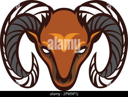 Dickhornziege oder Mountain Ziegenkopf Maskottchen und Illustration Stock Vektor