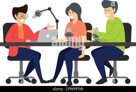 Personen, die in Podcast-Medium-Illustration ein Gespräch führen Stock Vektor