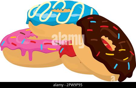 Detailgetreue bunte Donuts mit leuchtenden Farben Stock Vektor