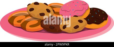 Ein Teller mit hausgemachten Keksen und Donuts Illustration Stock Vektor
