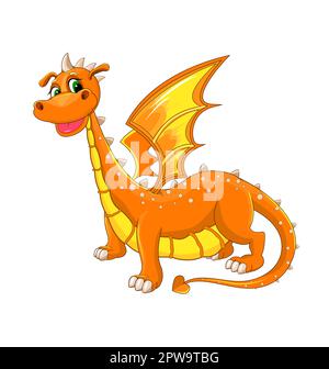 Süßer orangefarbener Dinosaurier mit Flügeln Stock Vektor