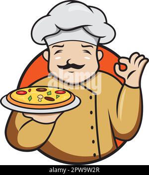 Pizza Chef Maskottchen Illustration mit Cartoon Style Stock Vektor